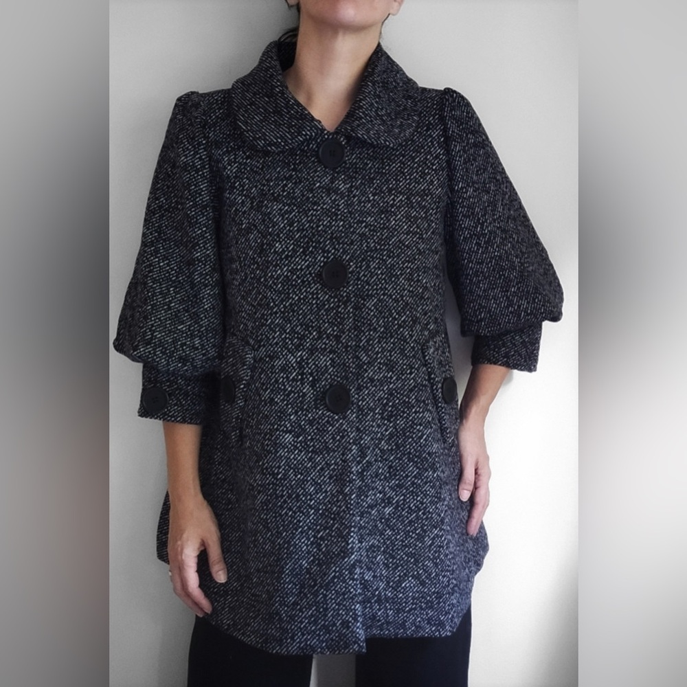 Anthropology Hazel Tweed Black and White Pea Coat Women’s Size Large